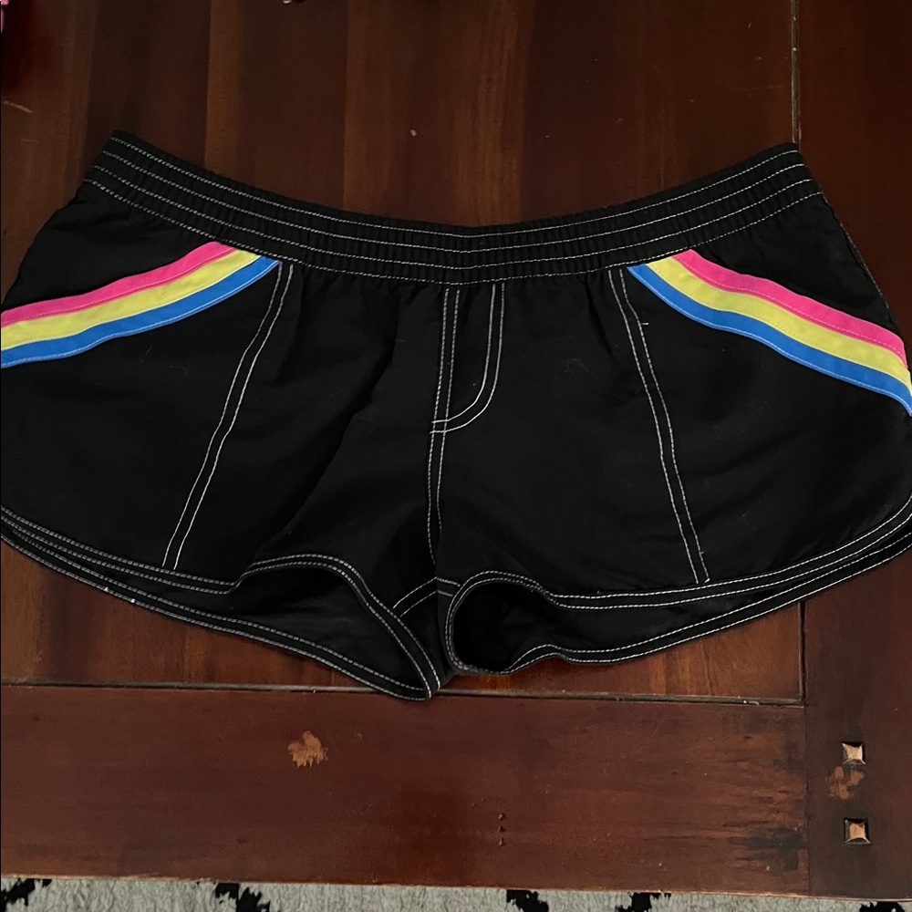Hobie Black Athletic Shorts with Pink and Blue Stripes